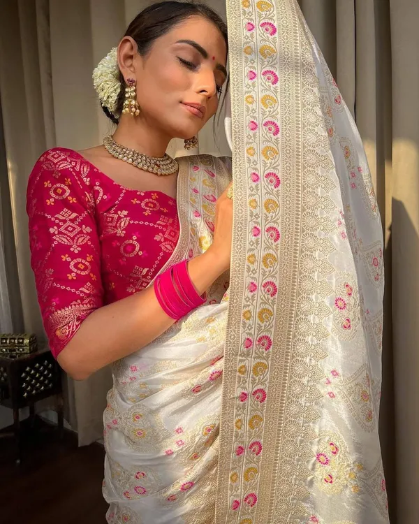 WHITE_PURE_BANARASI_SAREE